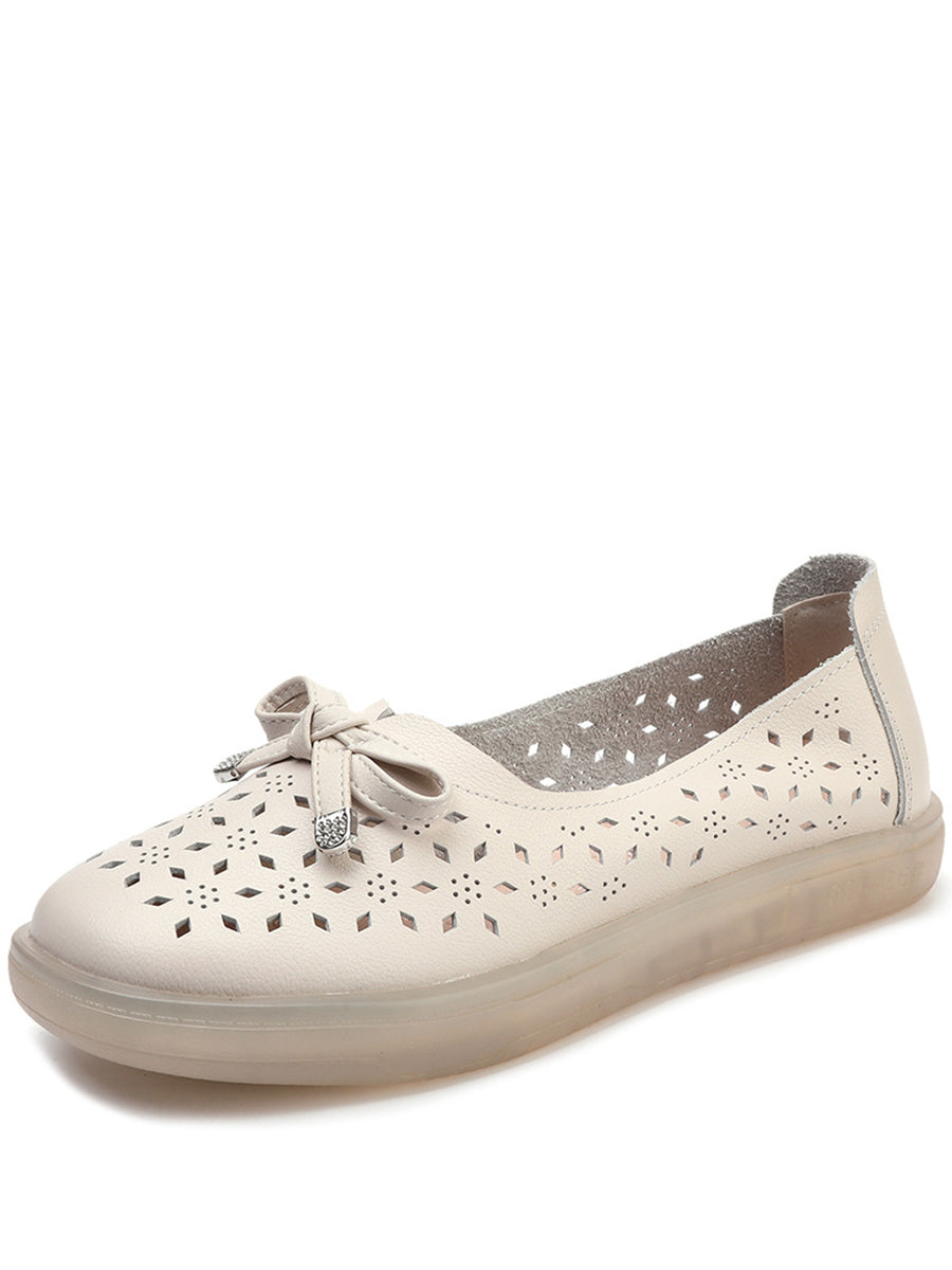 Adalyn® | Vrouwen Casual Summer Solid uitgesneden lederen platte schoenen