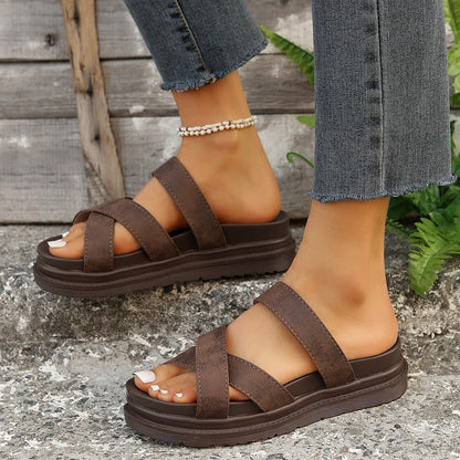 Eliana® | Leren platte sandalen met kriskras