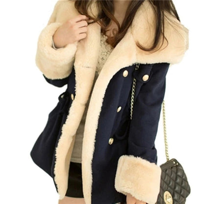 Women’s Plush Long Sleeve Wool Coat