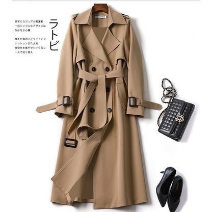 Elegant Patchwork Windbreaker Coat with Cinched Belt  S Khaki 