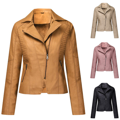 Women's Plush PU Leather Jacket in 4 Colors Sizes 4-10 - Wazzi's Wear