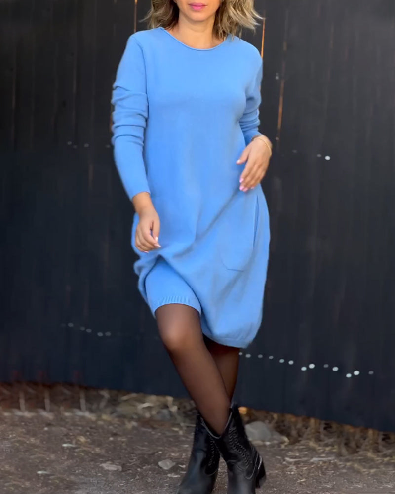 Simple solid color dress Blue 2023 F/W 23BF Casual Dresses clothes discount Spring Sweaters Sweaters & Cardigans Tops/Blouses