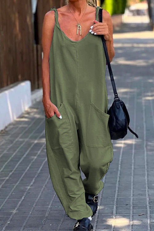 Margovil Scoop Neck Pockets Solid Slouchy Cami Jumpsuit