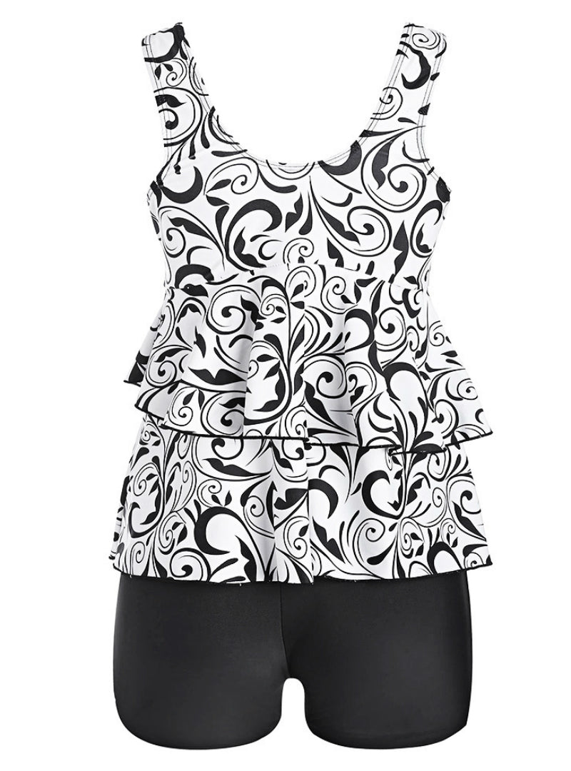 Lucy® | Flounce Bedrukte Tankini Tweedelig Kostuums Hoge Taille