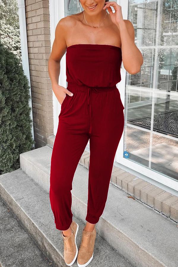 Lena® | Strapless katoenen jumpsuit met zakken