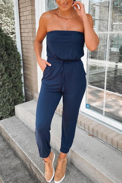 Lena® | Strapless katoenen jumpsuit met zakken