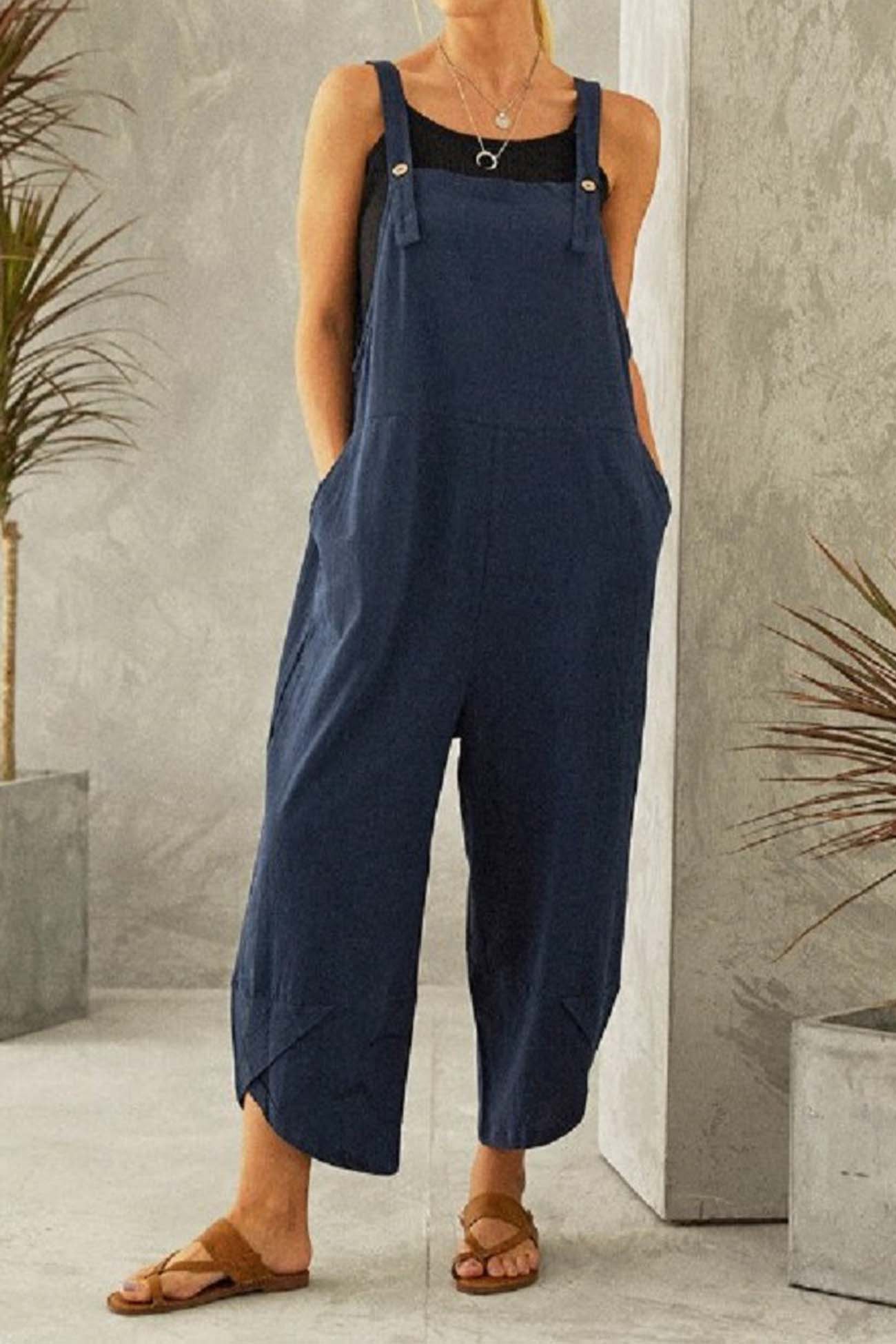 Avery® | Katoenen effen gekleurde jumpsuit met bandjes