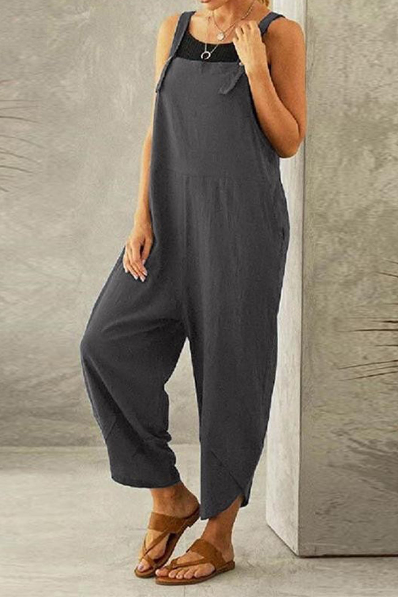 Avery® | Katoenen effen gekleurde jumpsuit met bandjes