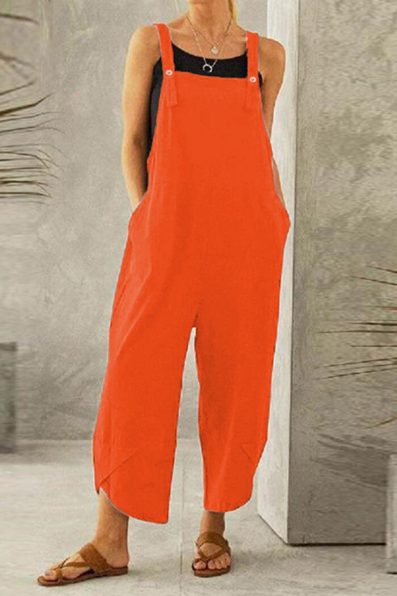 Avery® | Katoenen effen gekleurde jumpsuit met bandjes