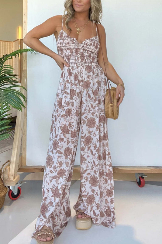 Liza® | Floral Sleeveless V Neck Wide Leg Jumpsuit