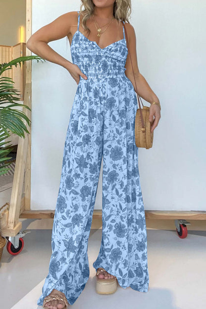 Liza® | Floral Sleeveless V Neck Wide Leg Jumpsuit