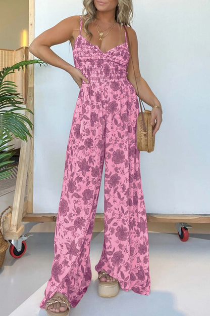 Liza® | Floral Sleeveless V Neck Wide Leg Jumpsuit