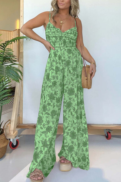 Liza® | Floral Sleeveless V Neck Wide Leg Jumpsuit