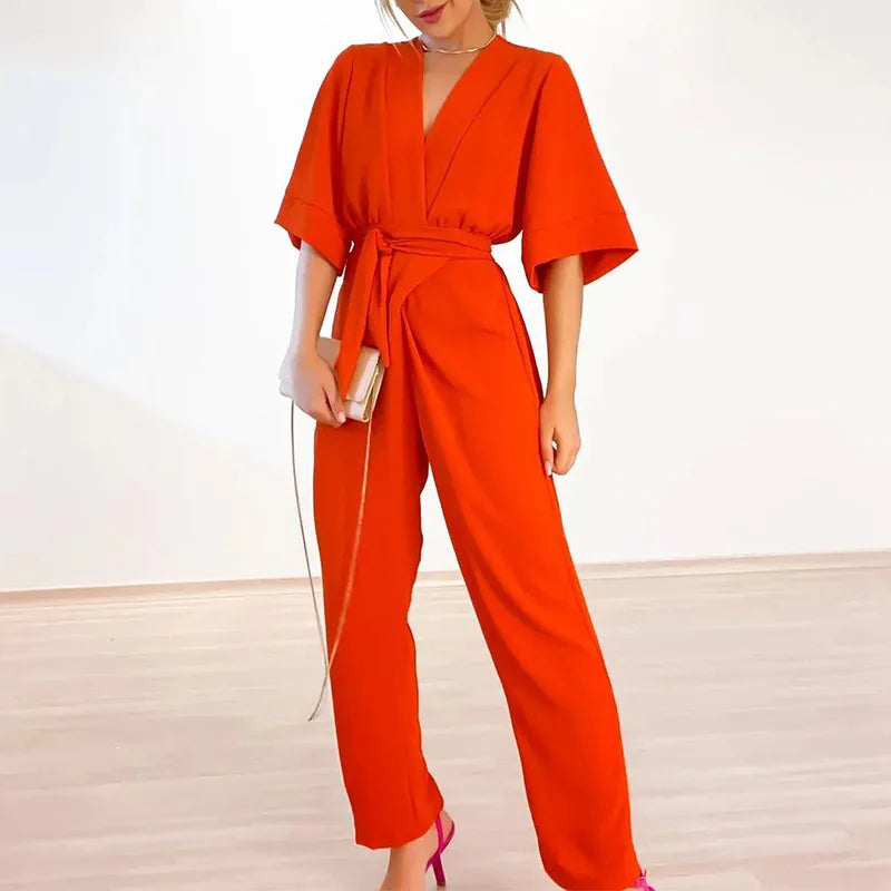 Analiza® | Eenvoudige jumpsuit met V-hals en korte mouwen