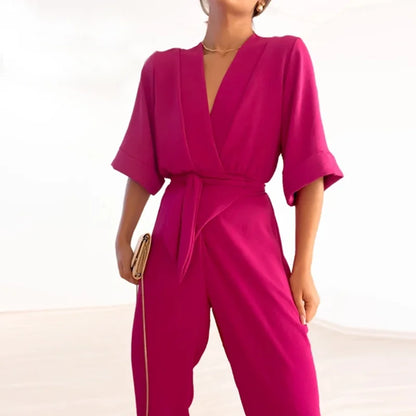 Analiza® | Eenvoudige jumpsuit met V-hals en korte mouwen