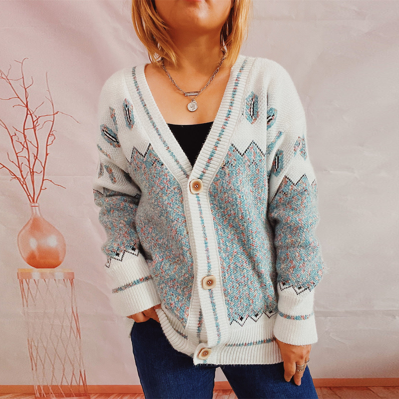 Women's Cozy Chenille Knitted Cardigan Sweater Coat  S Blue 