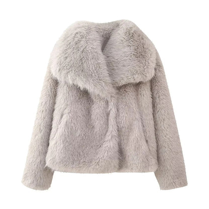 Stylish Faux Mink Fur Winter Coat with Pocket    