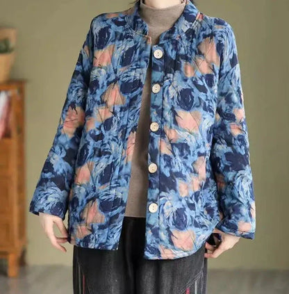 Quilted Print Thickened Cotton Linen Short Outerwear Jacket