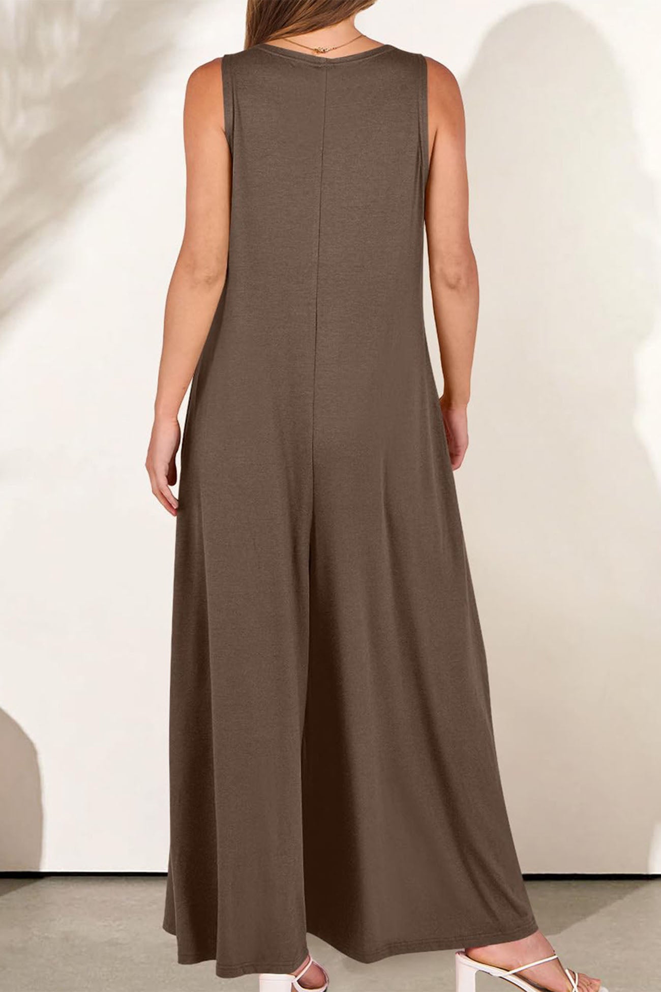 Abigail® | Solid V Neck Pocket Wide Leg Jumpsuits