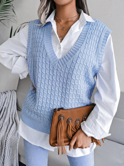 Sweater Vests- Knitwear Vest - V Neck Twist Knitted Sweater- - Pekosa Women Clothing