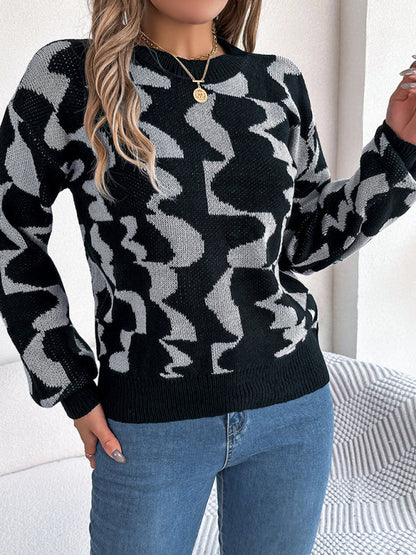 Sweaters- Modern Abstract Knit Pullover Sweater for Fall/Winter- - Pekosa Women Clothing