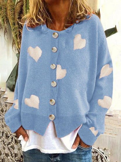 Sweaters- Valentine’s Day Knit Cardigan | Romantic Button-Up Sweater- - Pekosa Women Clothing