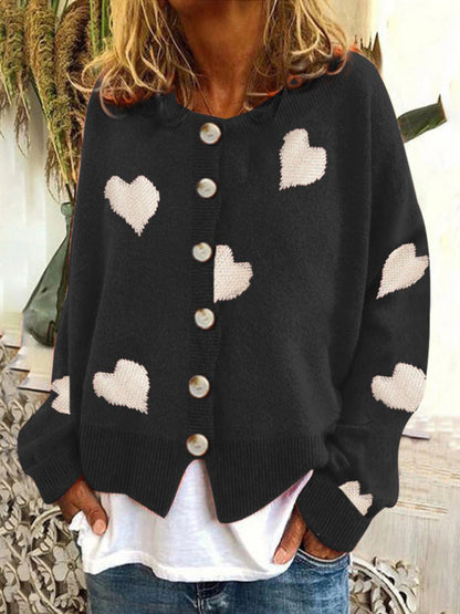 Sweaters- Valentine’s Day Knit Cardigan | Romantic Button-Up Sweater- - Pekosa Women Clothing