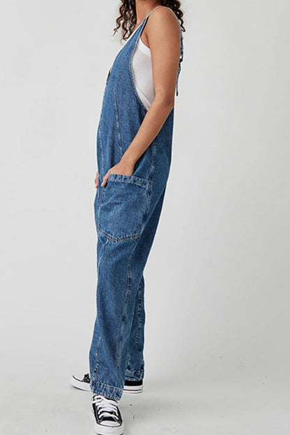 Sofia®| V Hals Zakken Mouwloze Denim Jumpsuits