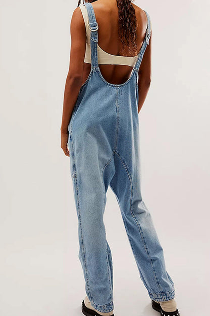 Sofia®| V Hals Zakken Mouwloze Denim Jumpsuits