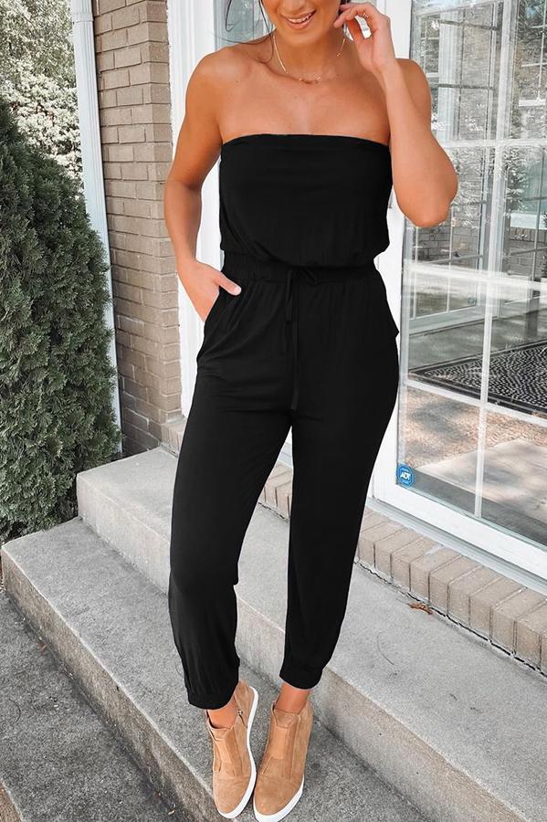 Lena® | Strapless katoenen jumpsuit met zakken