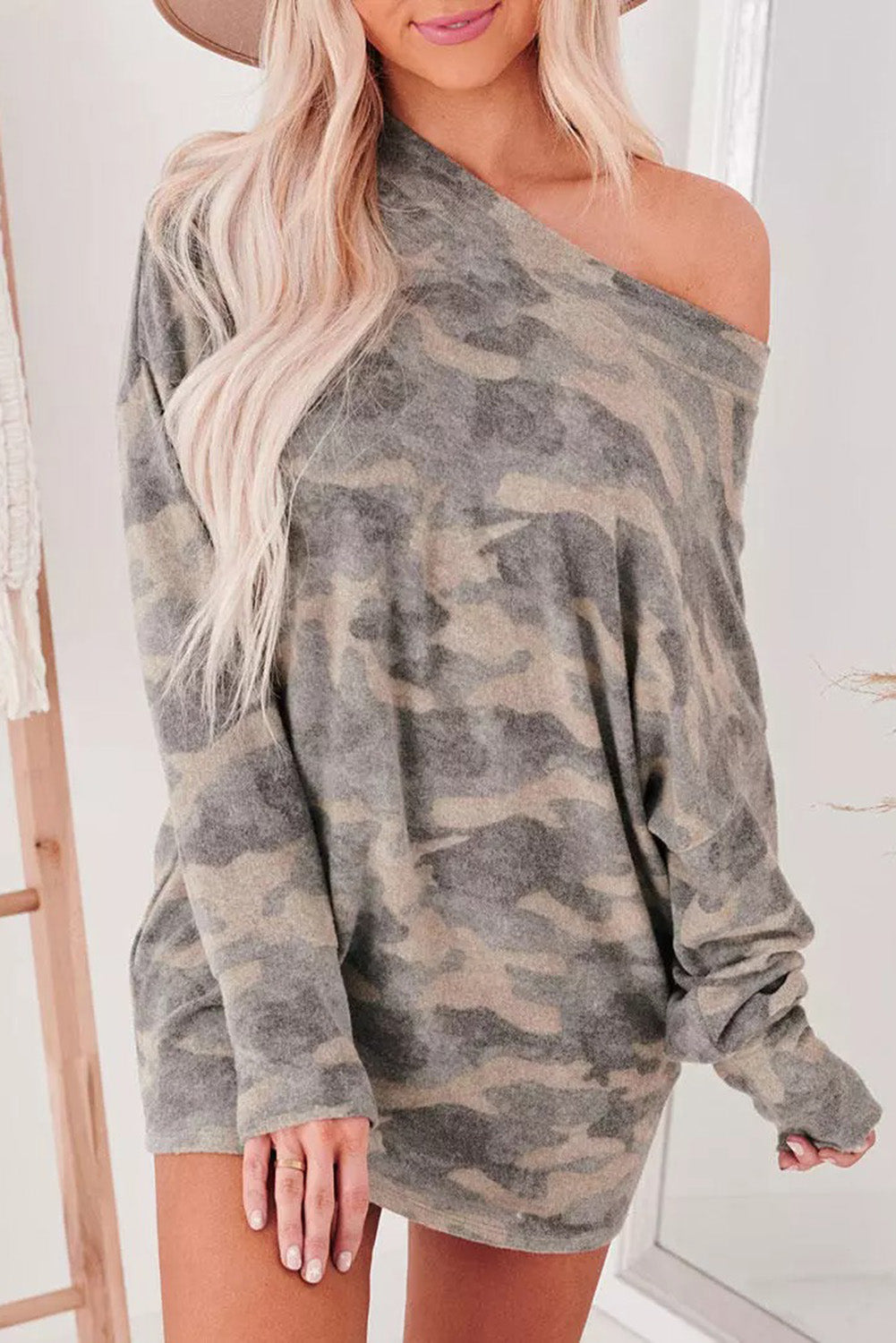 Camouflage Long Sleeve Mini Dress