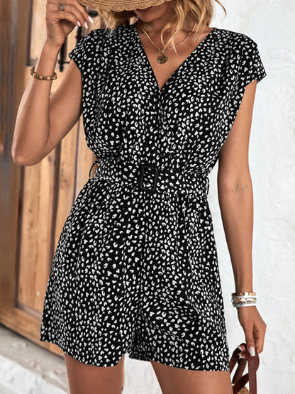 Women’s Leopard Print V-Neck Sleeveless Romper Jumpsuit