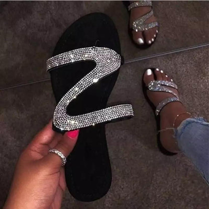 Mylene® | Strass Z-vormige platte casual sandalen