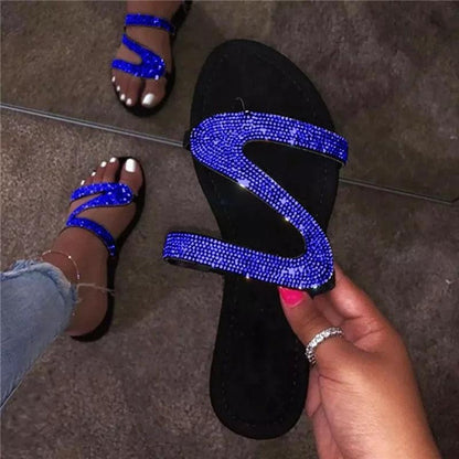 Mylene® | Strass Z-vormige platte casual sandalen