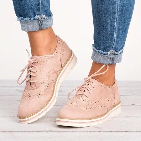 Lace Up Perforated Oxfords Shoes Plus Size Casual Shoes Loafers & Flats Pavacat 