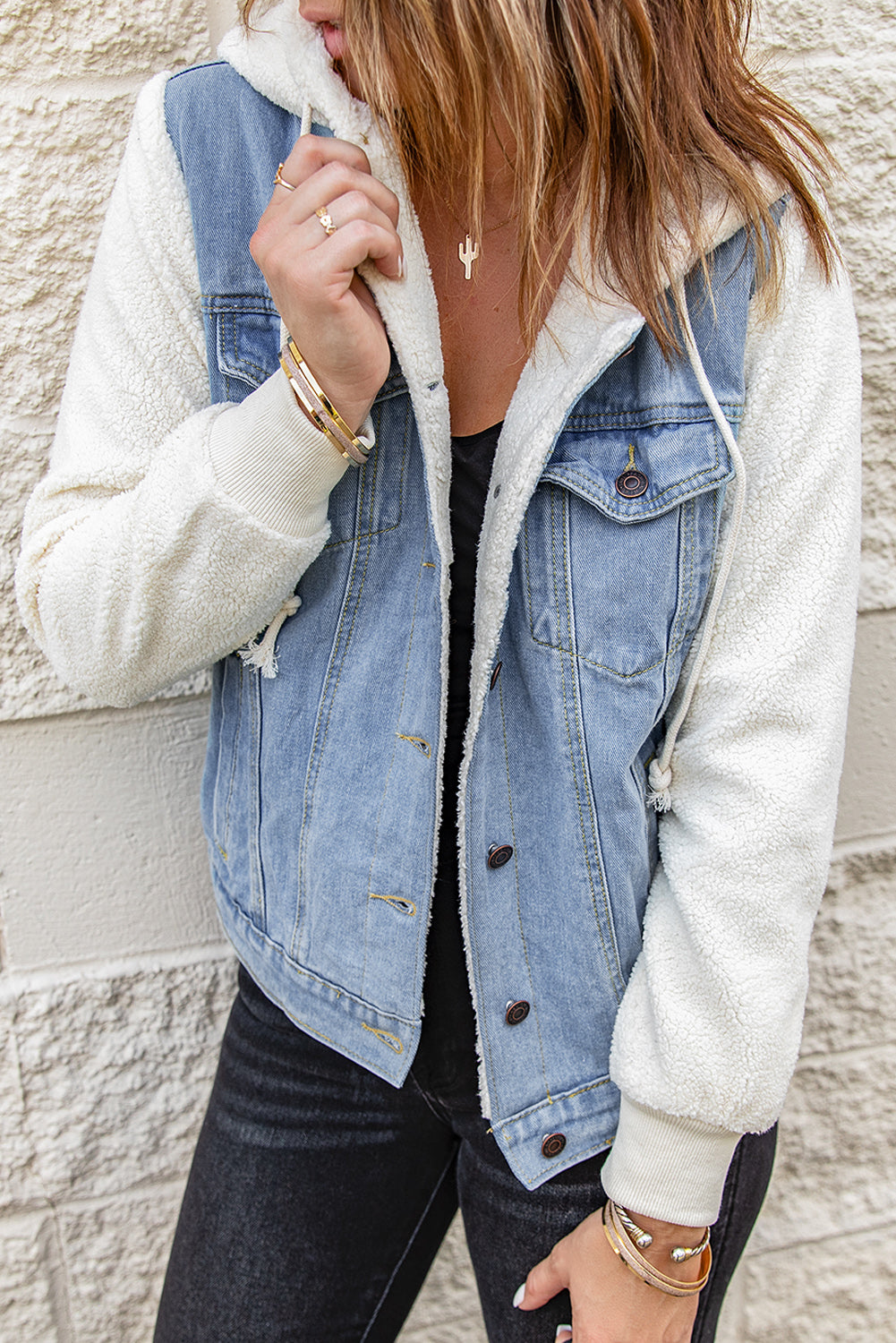 Sherpa Denim Splicing Buttoned Jacket - Jackets - Sunny Angela