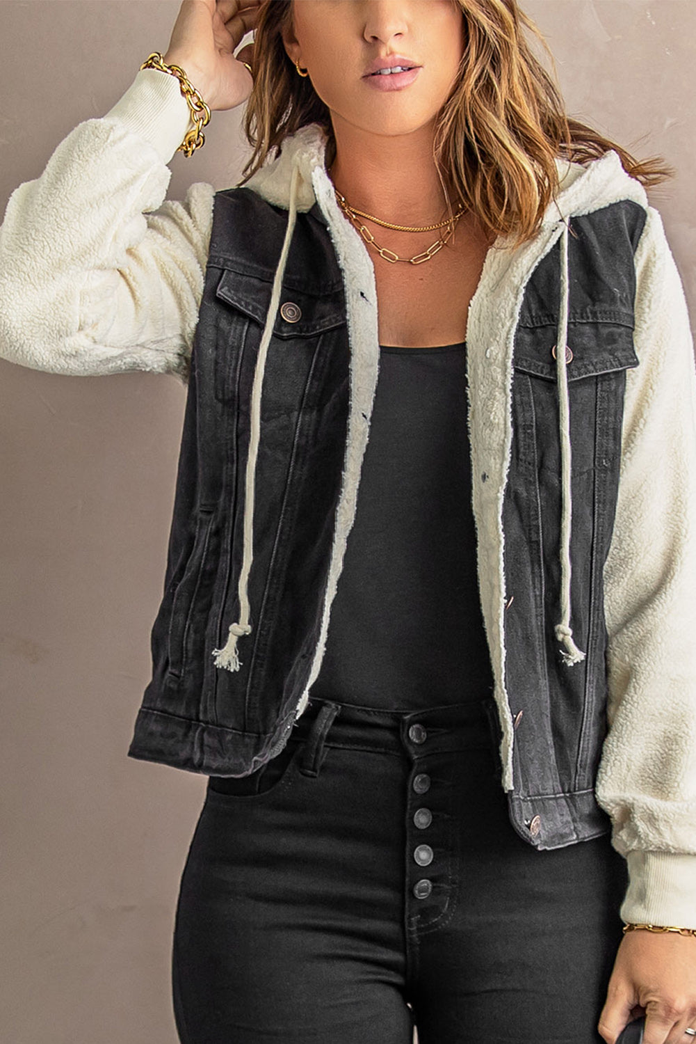 Sherpa Denim Splicing Buttoned Jacket - Jackets - Sunny Angela