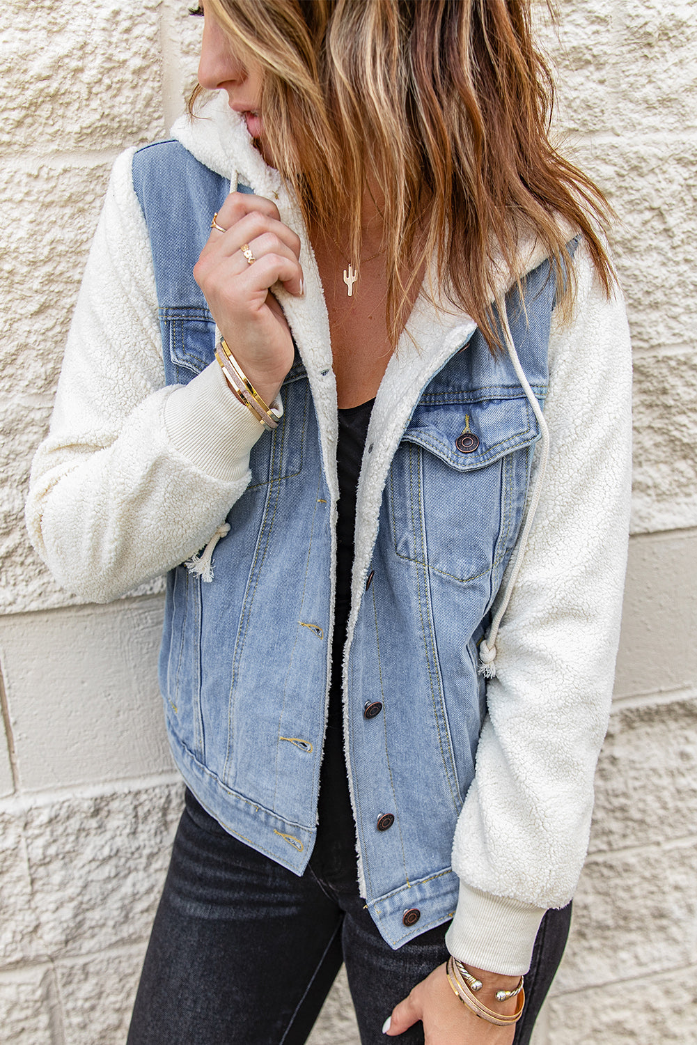 Sherpa Denim Splicing Buttoned Jacket - Jackets - Sunny Angela