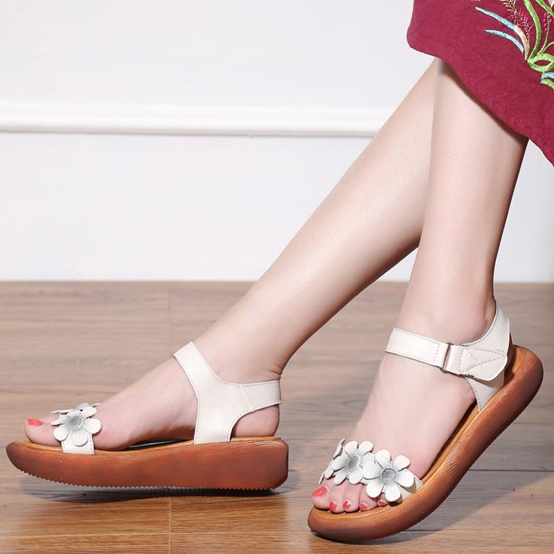 Summer Retro Leather Flower Women's Sandals