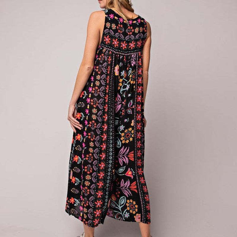 Amia® | Mouwloze jumpsuit met vintage print