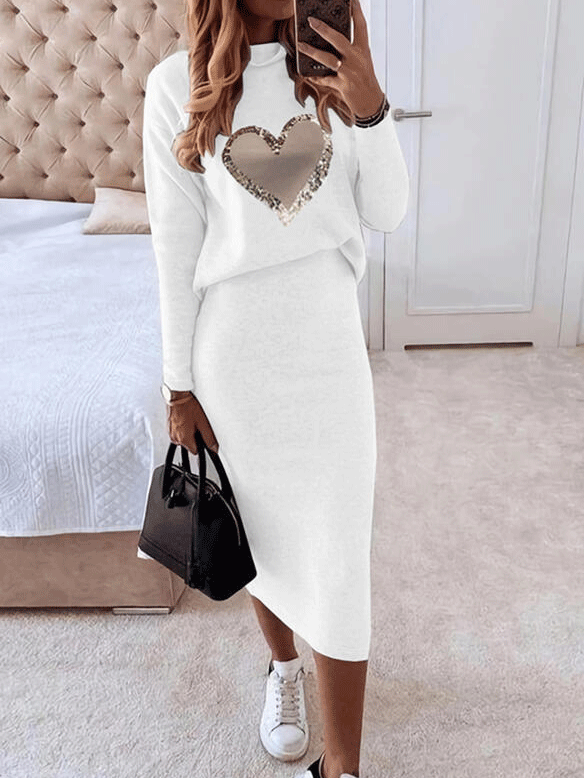 Women's Sets Love Long Sleeve Top & Skirt Two-Piece Suit - Sets - INS | Online Fashion Free Shipping Clothing, Dresses, Tops, Shoes - 23/10/2021 - 30-40 - Bottoms